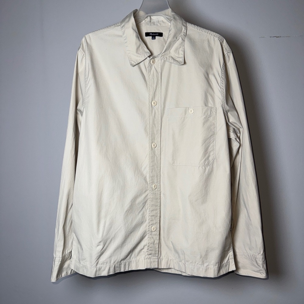 Madewell Mens Large Khaki Beige Cotton Poplin Long Sleeve Button Down Over Shirt